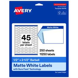 Avery - Avery® Matte Barbell Labels, 1/2" x 2-1/2", 11,250 Total - White
