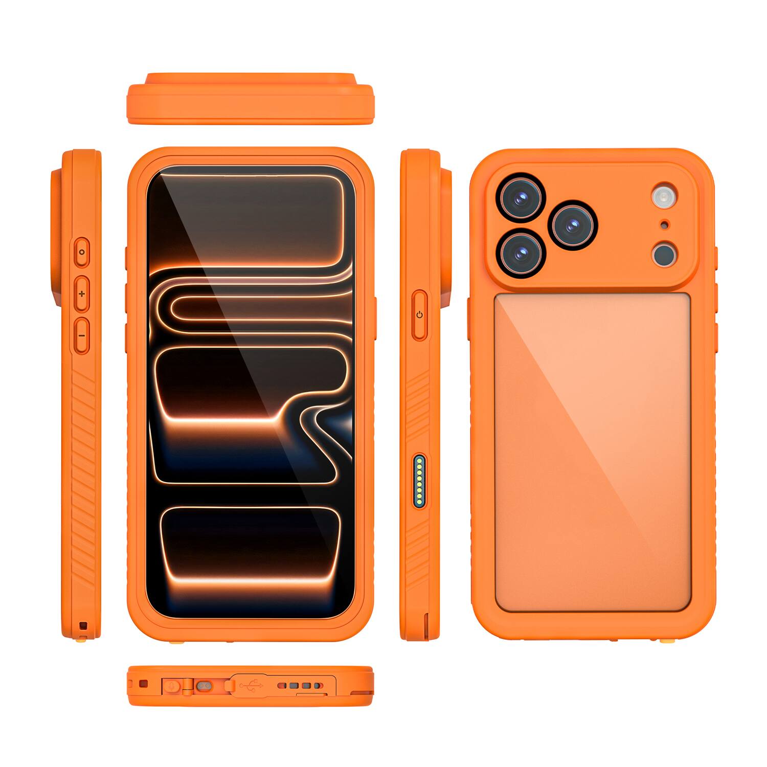 Alt View 4. Dteck - Waterproof Full Body Case for Apple iPhone 17 Pro Max Clear Shockproof Cover with Screen Protector Rugged Shell - Orange.