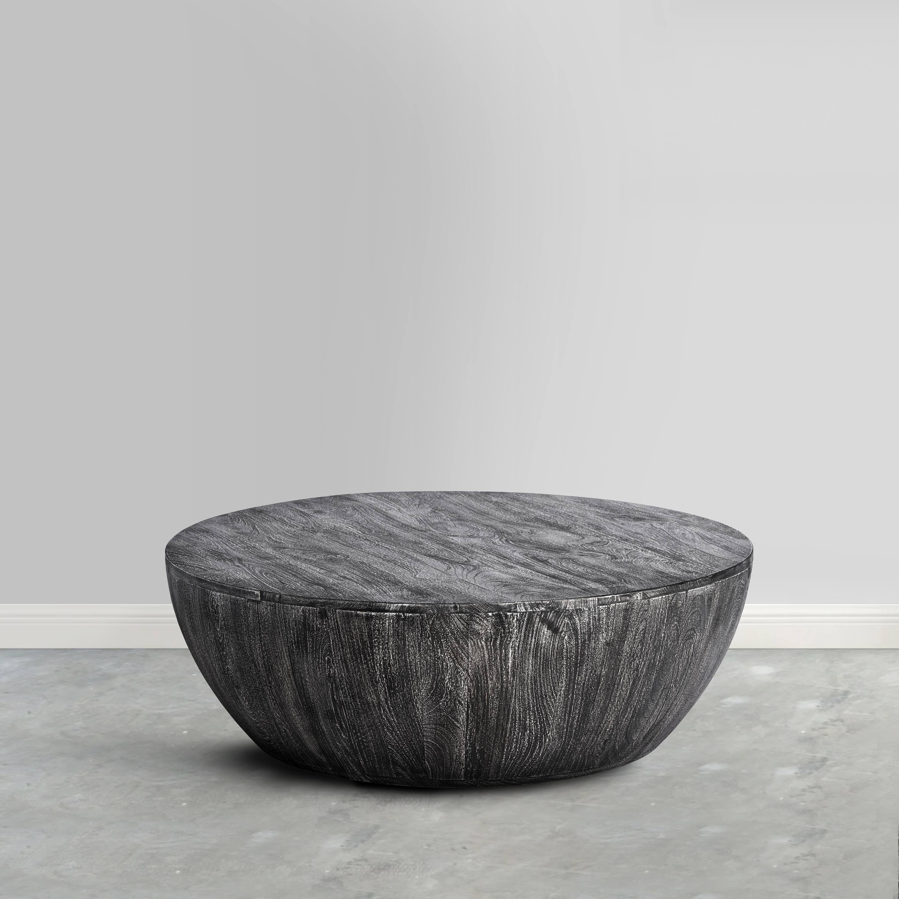 Alt View 7. Manhattan Lane - Arthur 36 Inch Farmhouse Style Handcrafted Mango Wood Coffee Table, Round Drum Shape - Sandblasted Black.