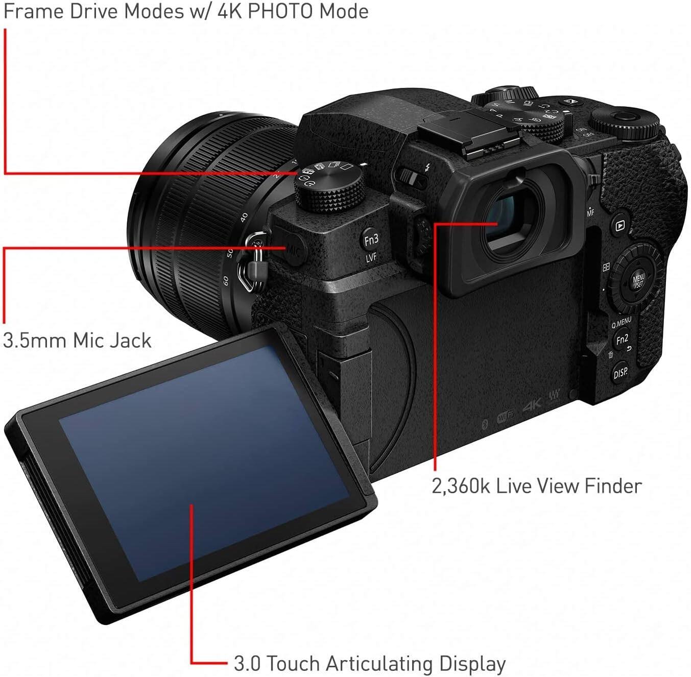 Frame Drive Modes w/ 4K PHOTO Mode  
40 Sc  
60 Fn3  
LVF UEW 553  
3.5mm Mic Jack  
Q.MENU Fn2  
W DISR 2,360k Live View Finder  
3.0 Touch Articulating Display