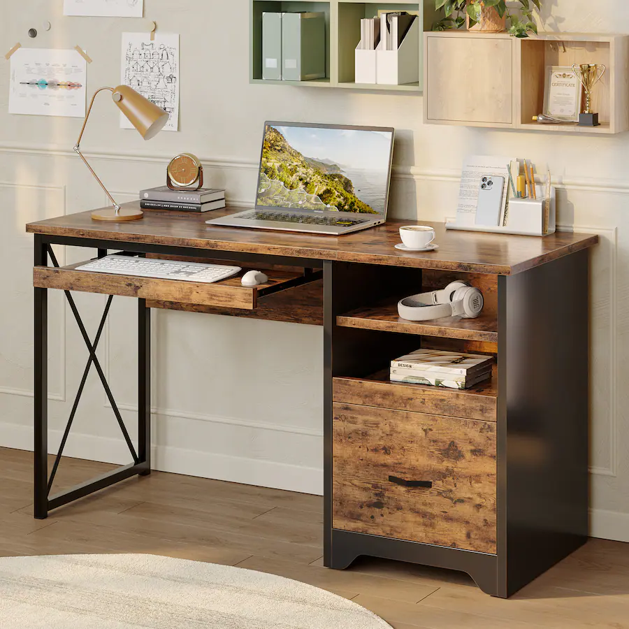 Bestier 47 inch Computer Reversible Desk with File and Storage Drawers ...