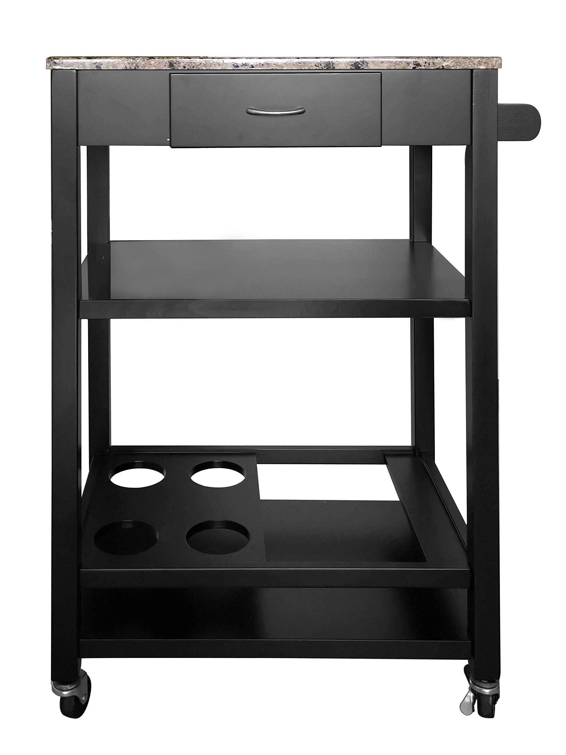 Alt View 1. Kings Brand Furniture - Kings Brand Furniture Faux Marble with Wood Kitchen Buffet Serving Cart, Black Finish - Black.