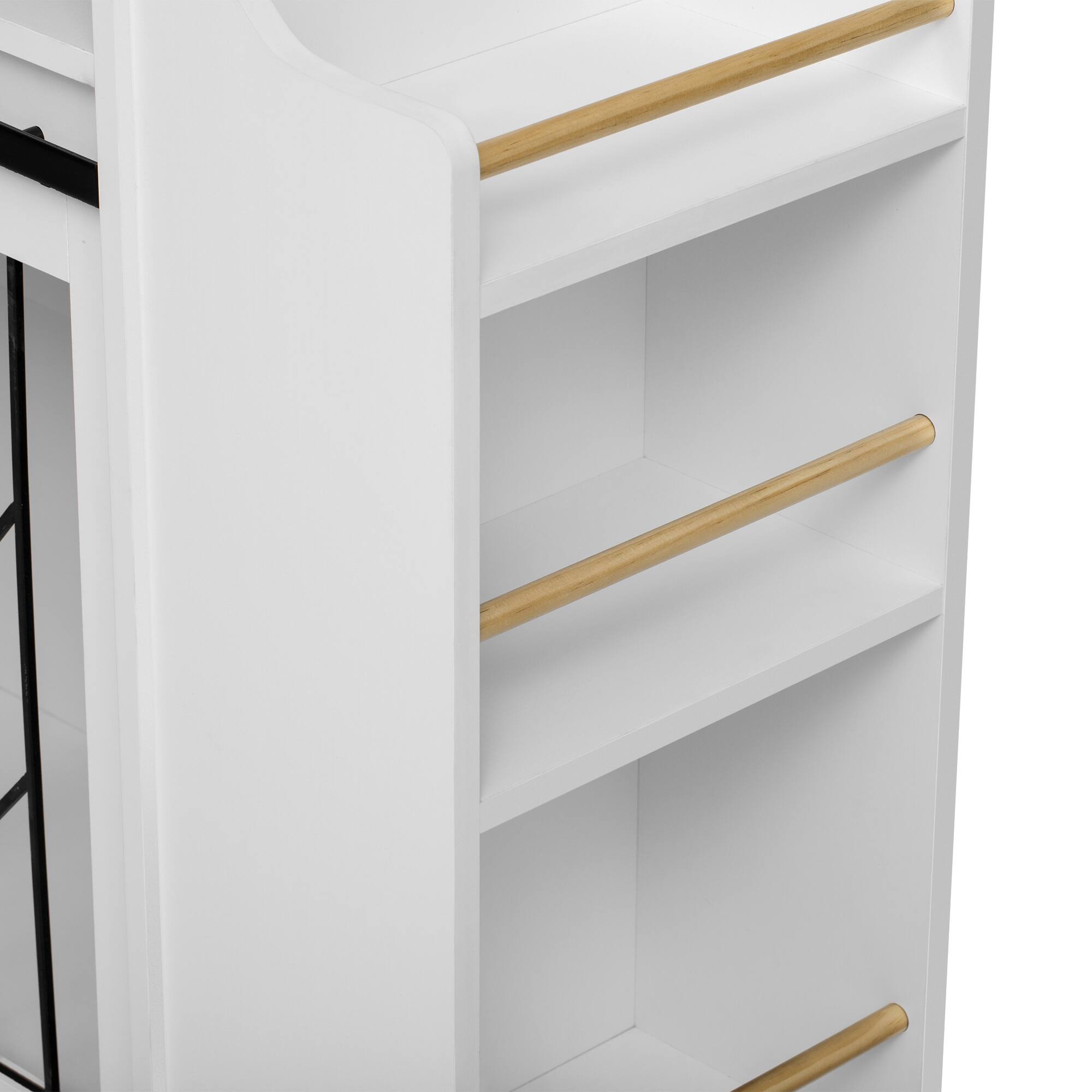 Alt View 4. Runesay - 2 In 1 33.8" Cream White Modern Dog Crate Kitchen Island With Storage for Small-sized Dogs up to 40lbs with Wheels.