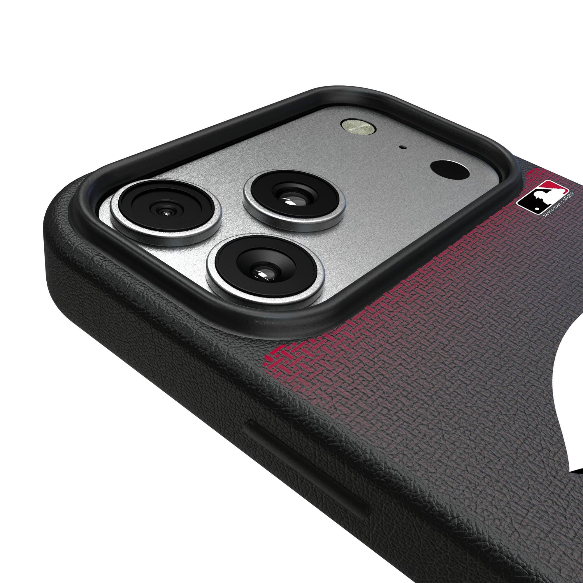 Alt View 2. Keyscaper - Cincinnati Reds Linen Logo iPhone Magnetic Bump Case - 15 - Black.