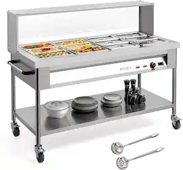 Winado - 96QT 1500W Electric Commercial Food Warmer, 12-Pan Steam Table 8QT/Pan Stainless Steel Bain Marie with Acrylic Shield - Silver