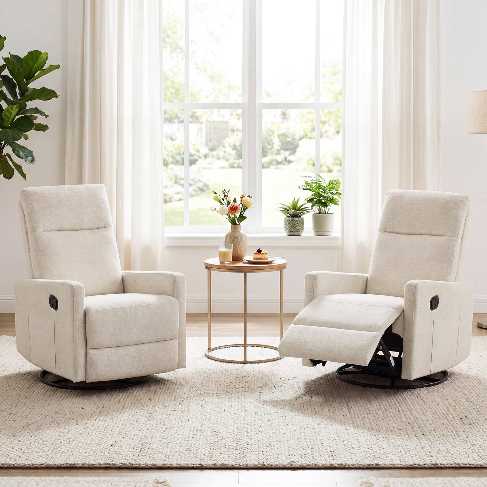 Alt View 4. Costway - Costway 360° Swivel Rocking Chair with Cushioned Back, Seat & Footrest for Living Room - Beige.