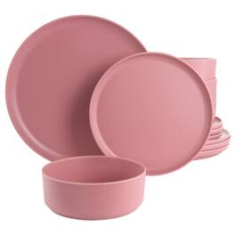 Gibson - Home Canyon Crest 12 Piece Round Melamine Dinnerware Set - Pink