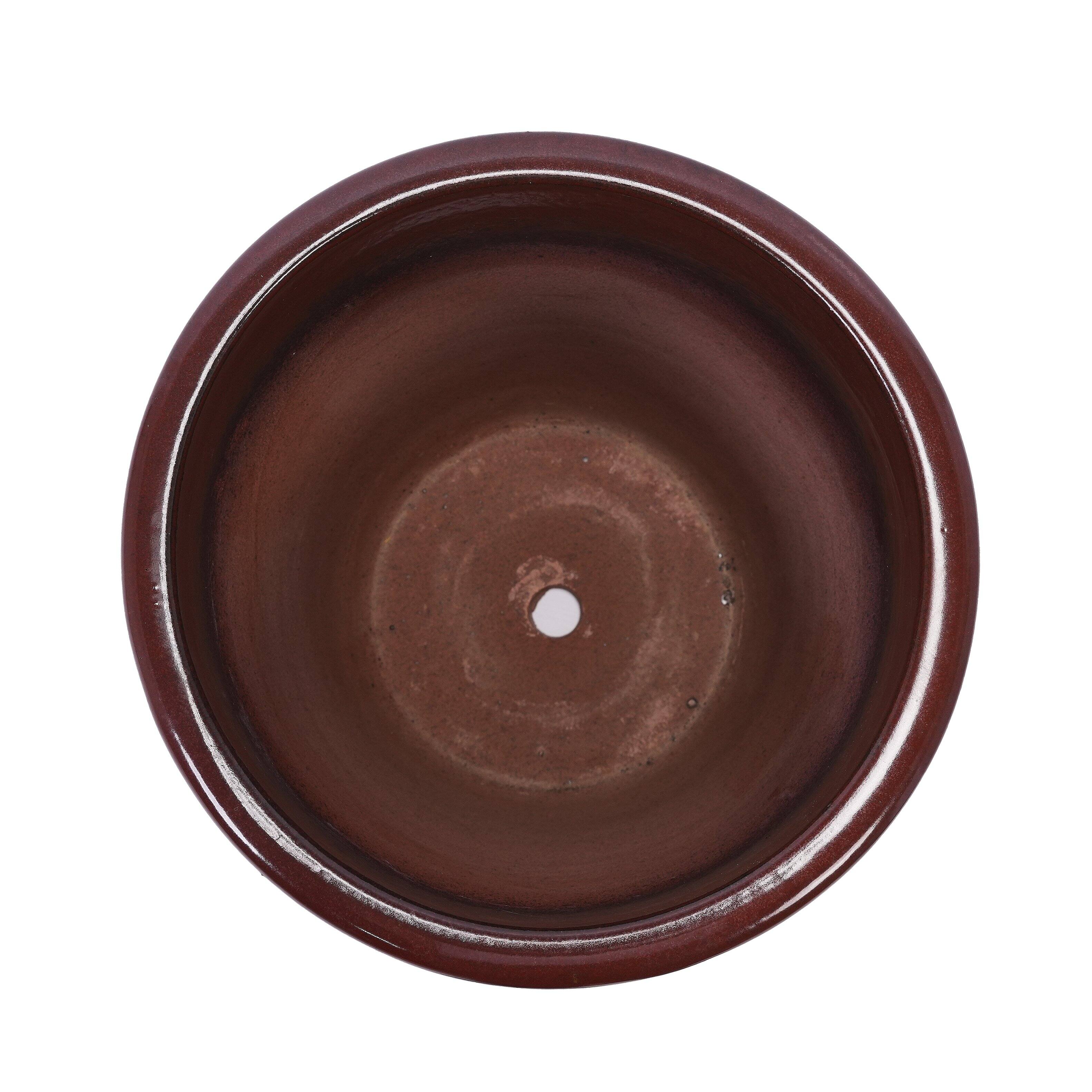 Alt View 8. Loheer - Ceramic Planter Set of 3 Loheer Handmade Glazed Clay Pots Ribbed Deep Reddish Brown for Indoor Outdoor Plants.