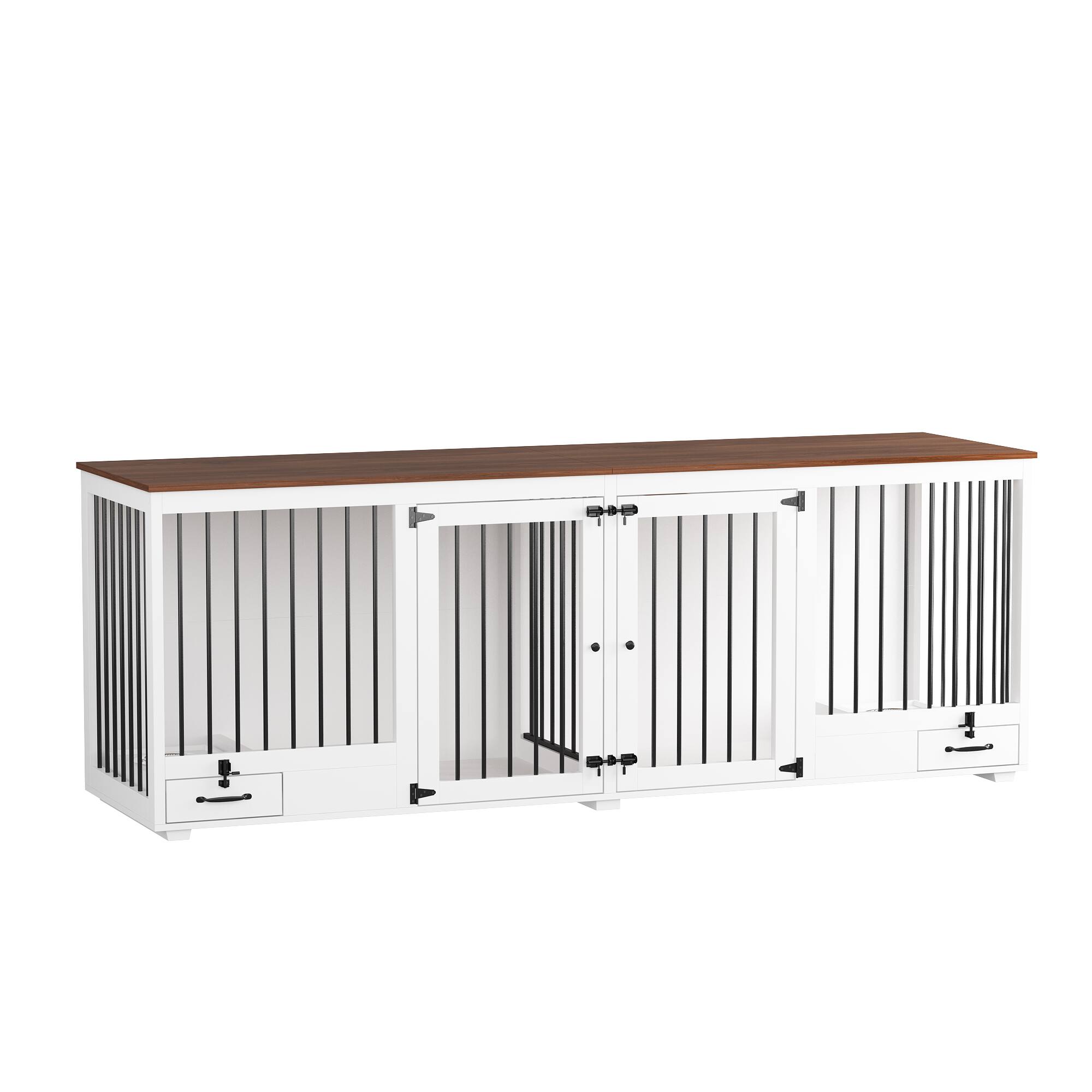 Angle. FUFU & GAGA - Furniture-Style Dual-Dog Crate Console - Convertible Kennel Pull-Out Feeder & Storage.