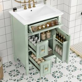 Whisen - 24-Inch Freestanding Bathroom Vanity with Ceramic Sink Combo and Adjustable Storage - Green