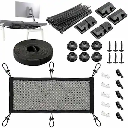 Front. Turonic - Turonic DM2 Cable Management Under Desk Net Kit and Cable Organizer System - Nylon Mesh 50x25 cm, 11 lbs Load, 6-Point - Unknown.