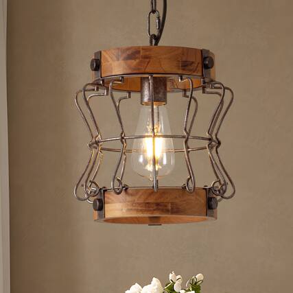 Front. Siljoy - 60W 1-Light Black Farmhouse Wood Kitchen Island Pendant Light with Burnt Wood Texture, 39 Inch Adjustable Chain - Black.