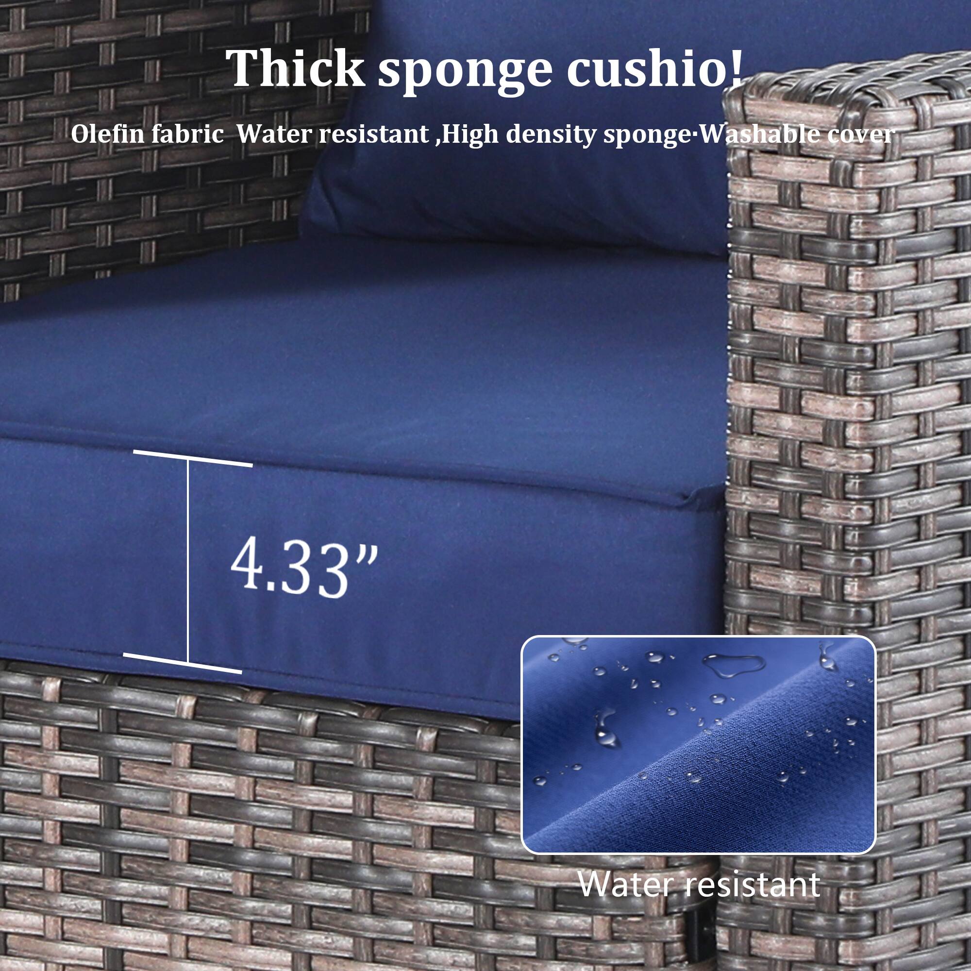 Thick sponge cushion!

Olefin fabric - Water resistant, High density sponge - Washable cover

4.33"

Water resistant