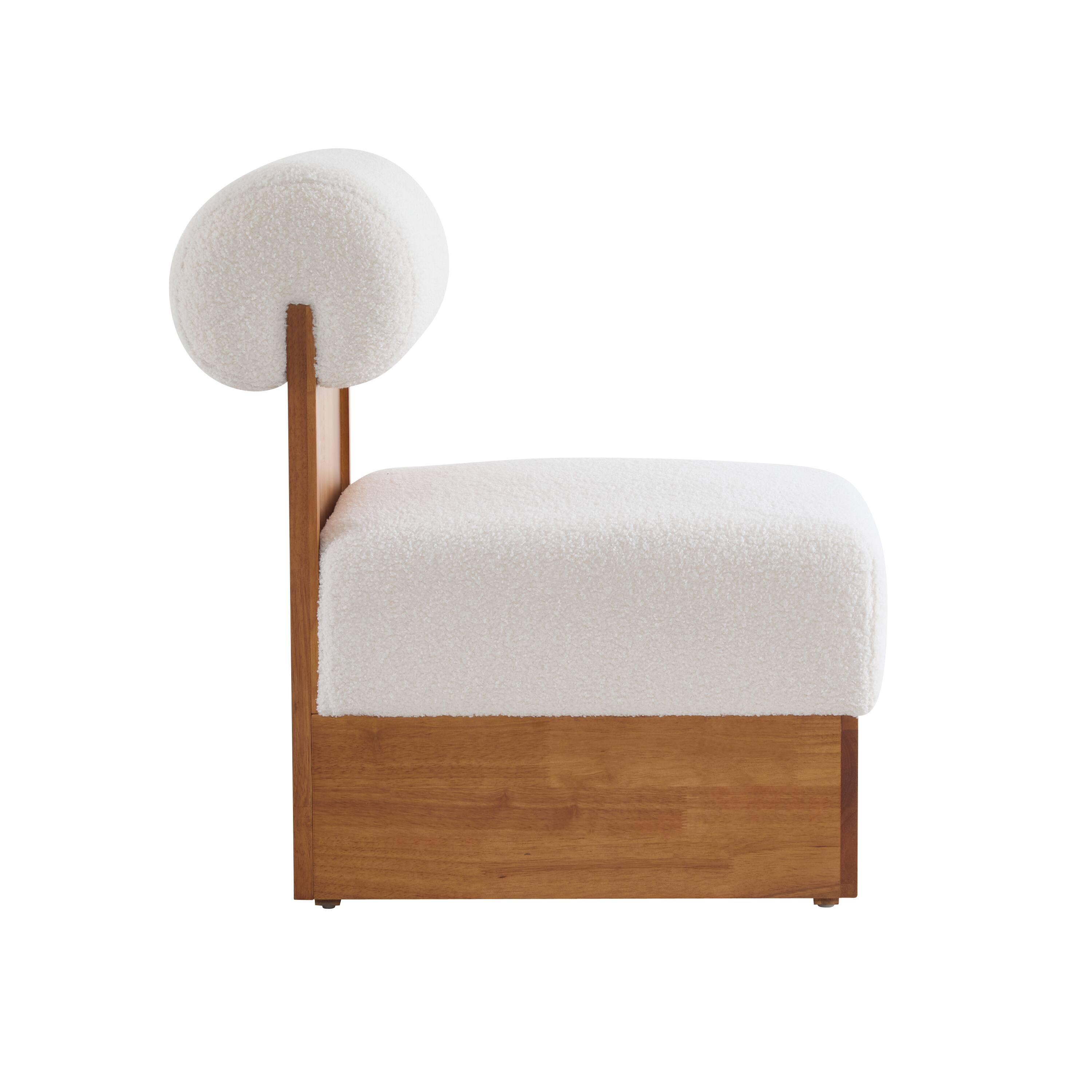 Alt View 4. TinyHomie - Modern Boucle Lounge Chair Solid Wood Frame Rolled Backrest - white.