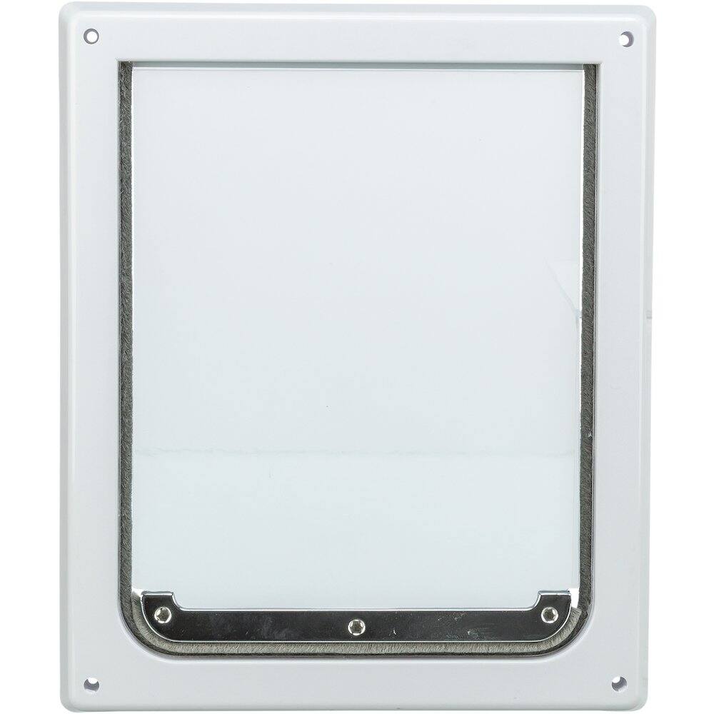 Front. TRIXIE - 2-Way Pet Door for Doors with Lockable Panel, Small - White.