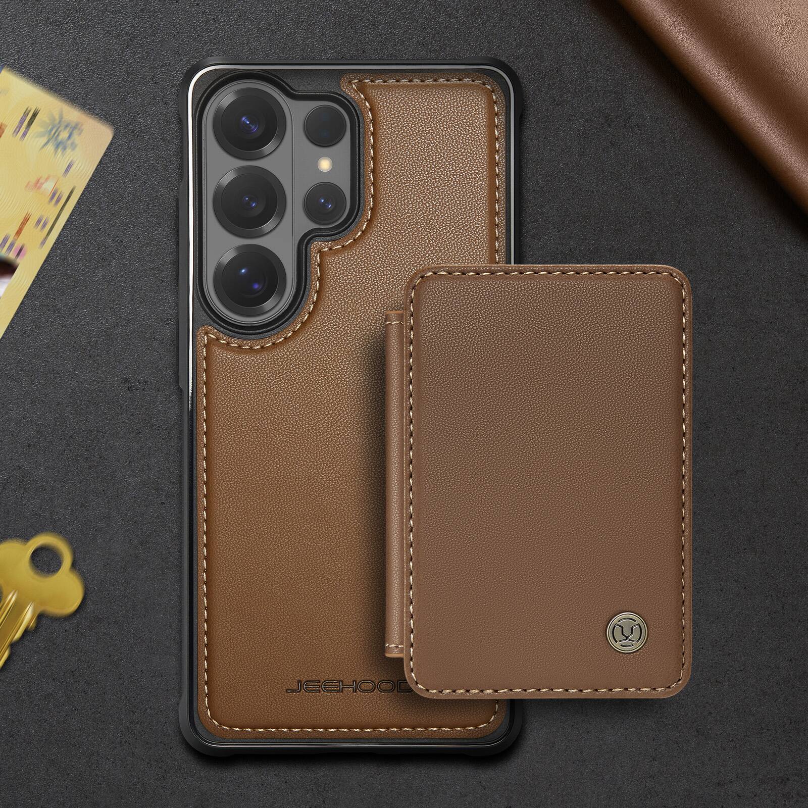Alt View 6. Dteck - 2-in-1 Wallet Case for Samsung Galaxy S26 Ultra with Magnetic Card Holder, RFID PU Leather Flip Folio Kickstand Cover - Brown.