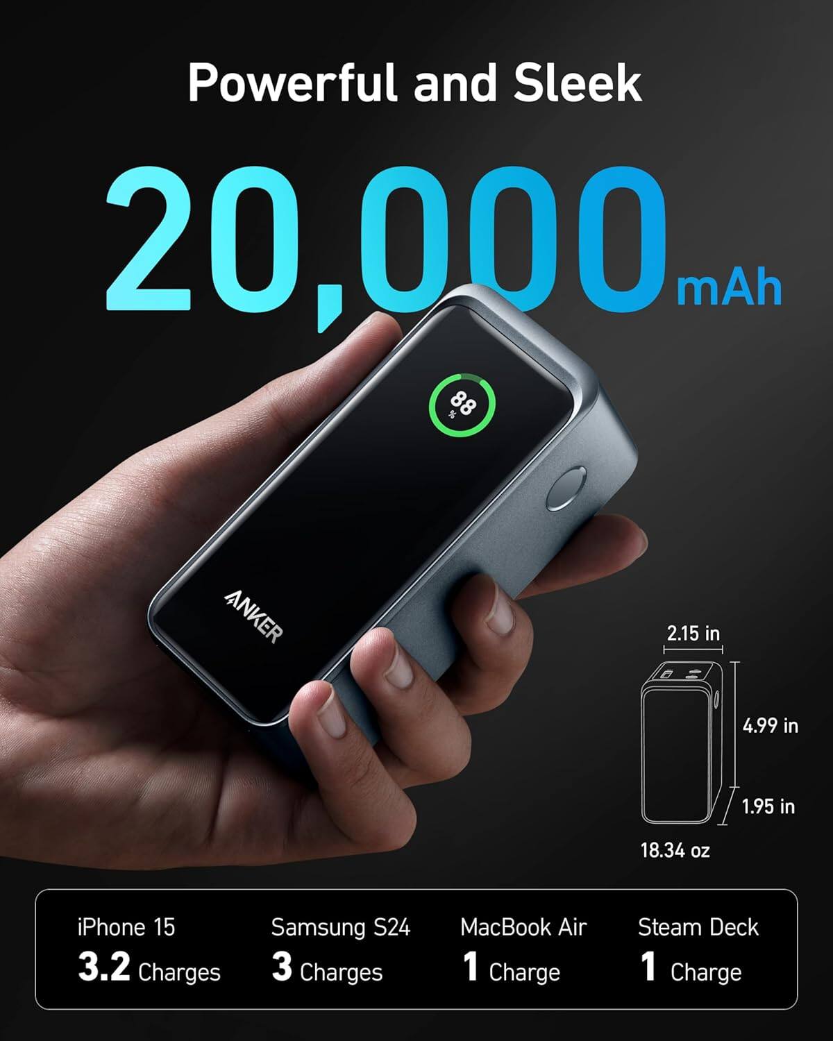Anker Prime Power Bank, 20,000mAh 200W Portable Laptop Charger for