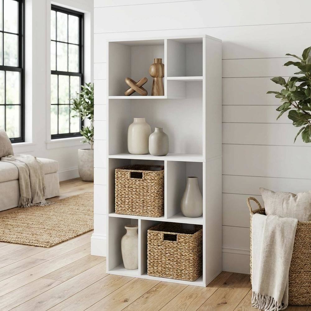 FurniFact 7 Cube Irregular Bookcase with Storage Organizer and Modern ...