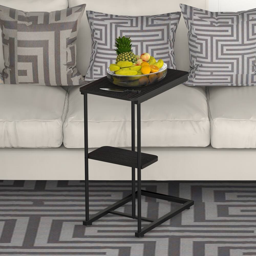 Angle. Loheer - Loheer C Side Table with Storage Basket Portable Laptop Holder Snack Table Wood Look Accent Table - Black.