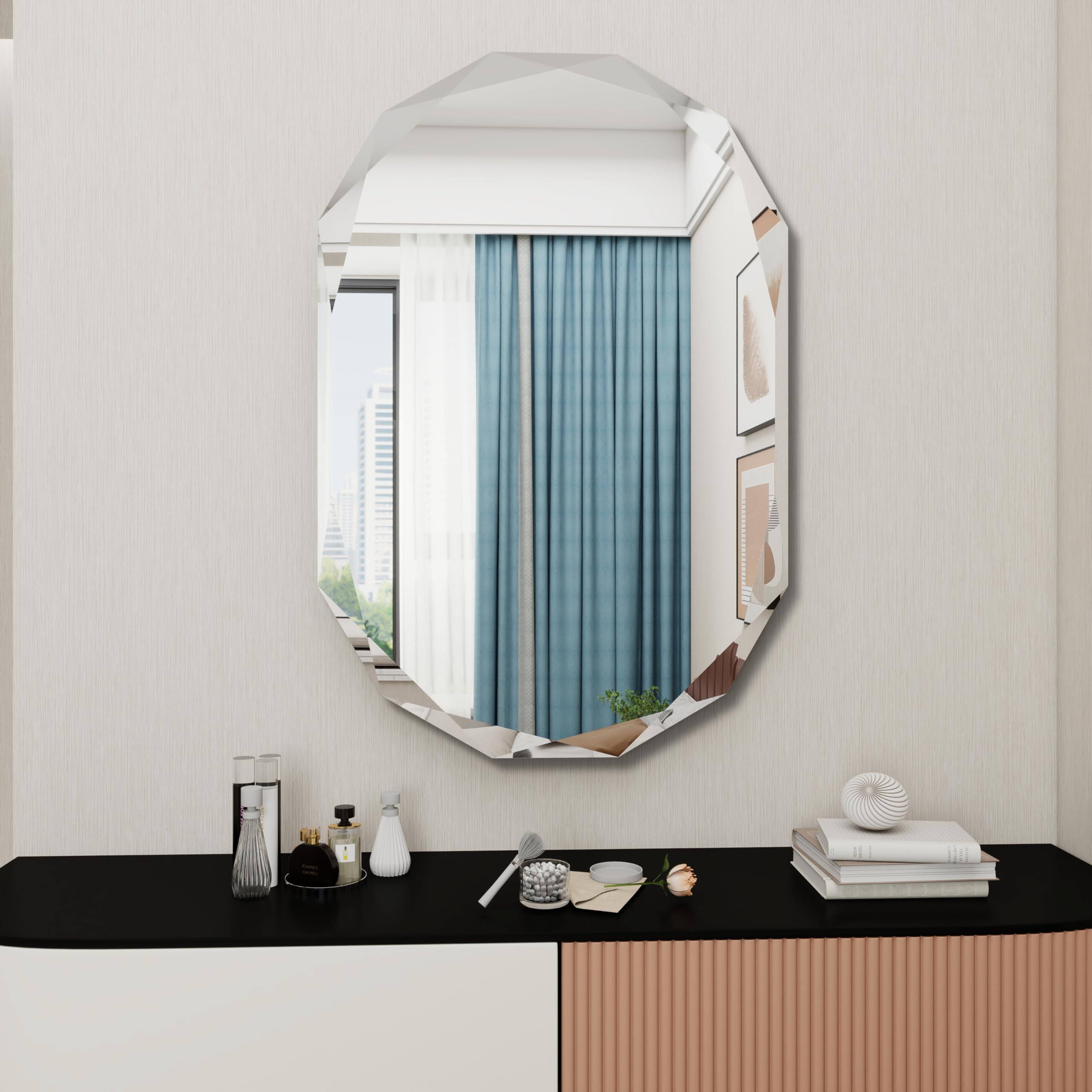 Comfort Essence - Beveled Bathroom Mirror Single Edge Frameless Mirror for Living Room Bedroom Entryway Mantel Hallway Deco - 30"L x 42"W