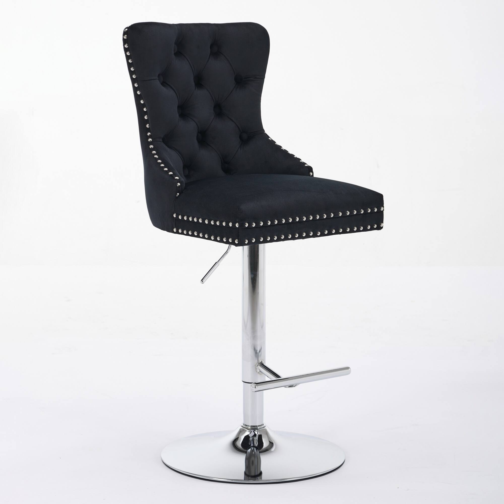 Left. GOODSILO - Adjustable Height Swivel Barstools with Velvet Upholstery and Chrome Base - Set of 2 for Home Bars and Kitchen Islands - Black.