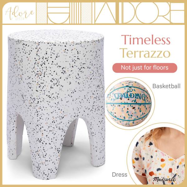 Adore Decor  
Timeless Terrazzo  
Not just for floors  

Basketball  
SPALDING  

Dress  
Madewell