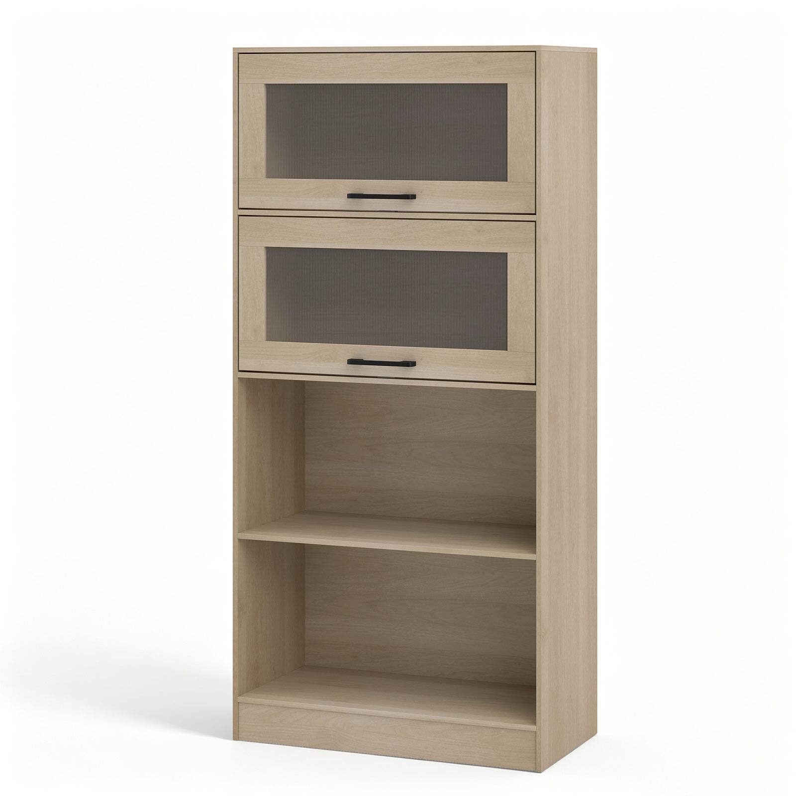 Alt View 9. Gymax - Gymax 4-Tier Tall Bookcase w/ Flip-up Doors w/Storage Cabinets & Open Compartments - Yellow.