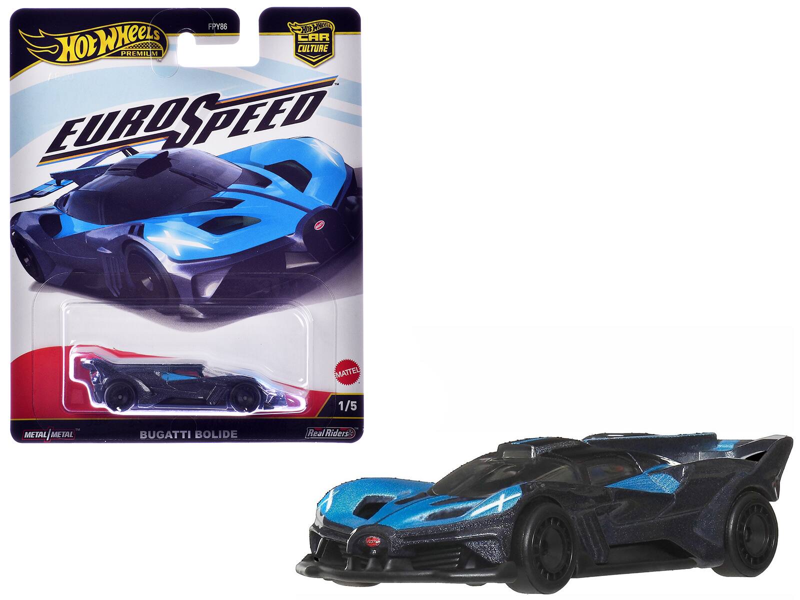 FPY86  
Hot Wheels  
Premium  
EuroSpeed  
Car Culture  
1/5  
Bugatti Bolide  
Metal/Metal  
Real Riders  
Mattel