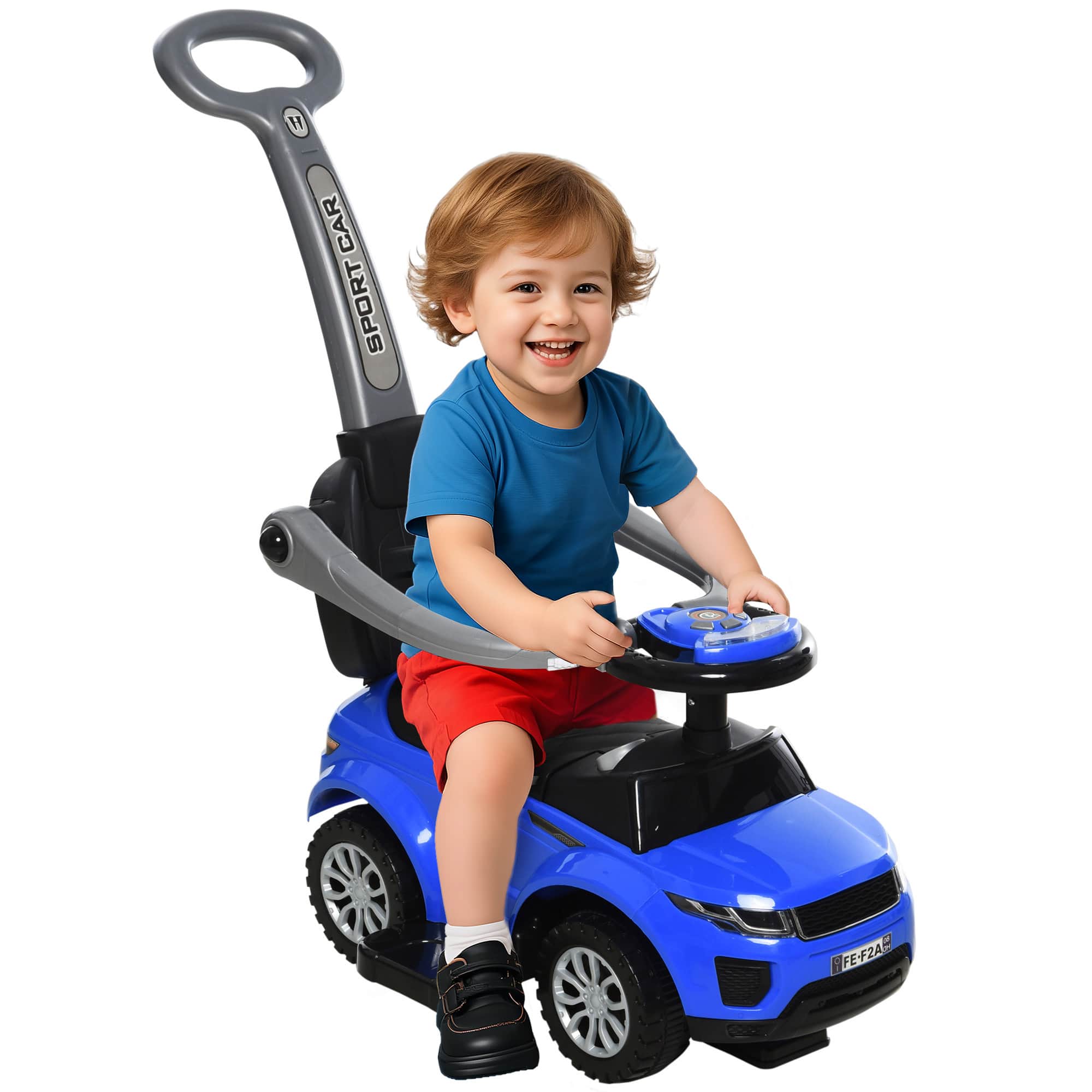 Aosom - 2 In 1 Push Cars for Toddlers, Push Car, Stroller Sliding Car, Horn, Music, Light Function, Secure Bar, 1-3 Years