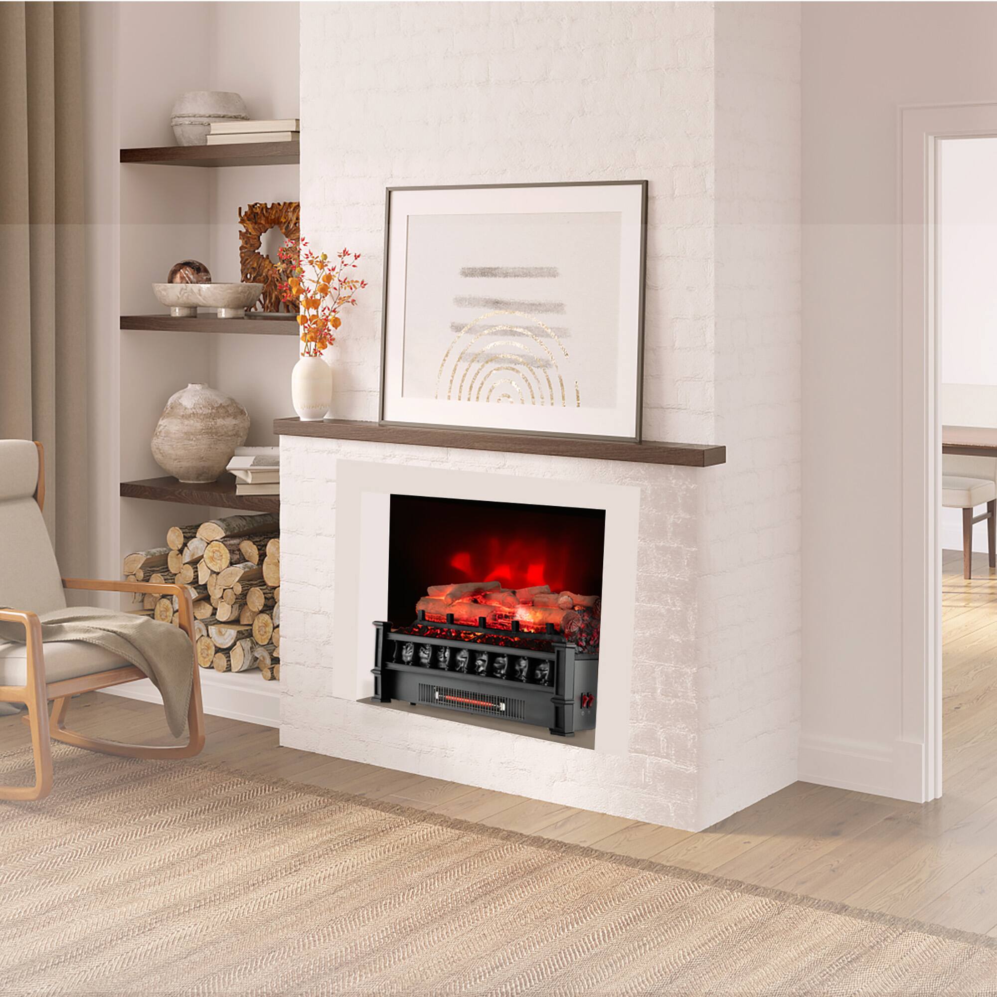 Alt View 1. Gymax - Gymax 20'' Infrared Quartz Electric Fireplace Heater W/ Birchwood Ember Bed Thermostat - Black.