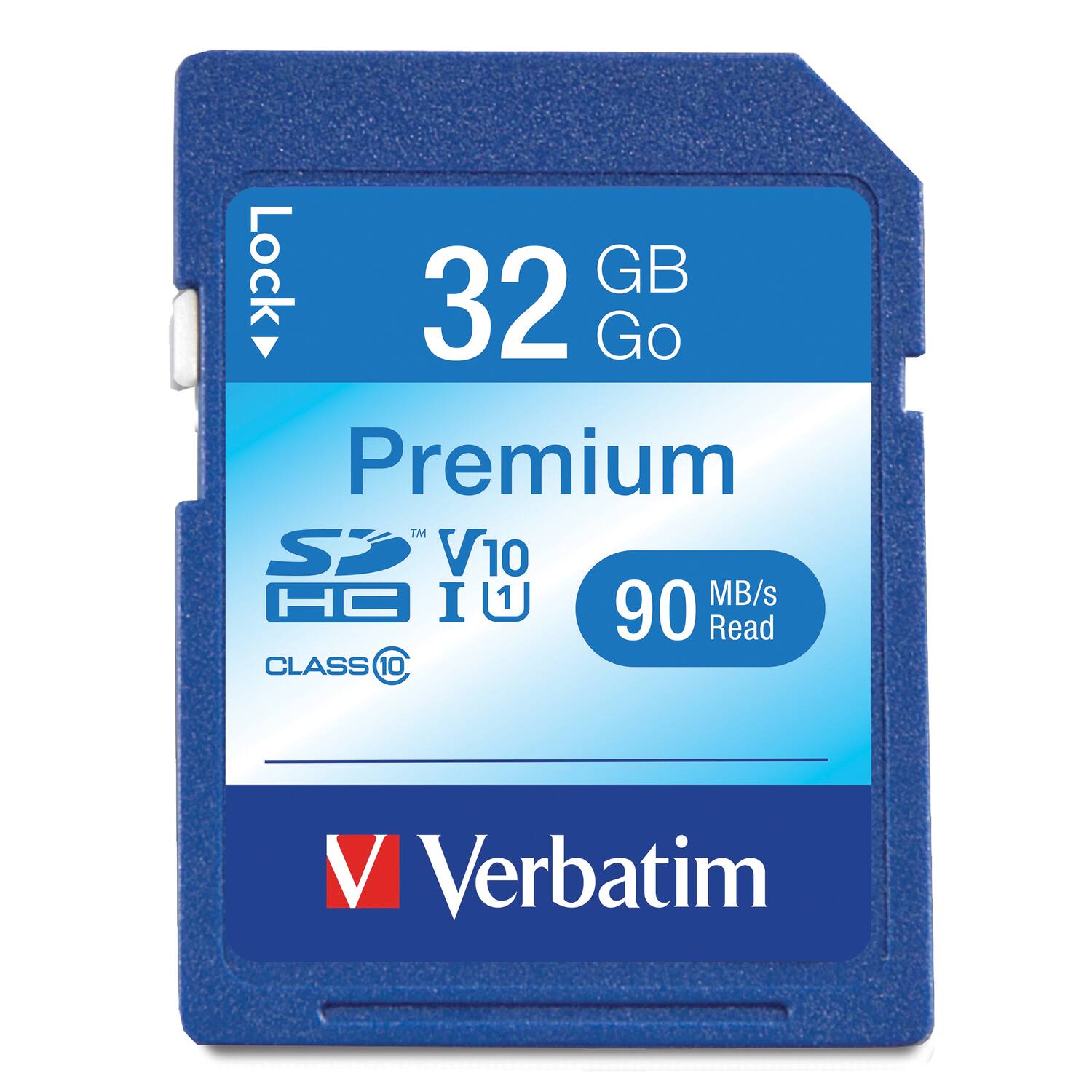 32 GB Go Premium  
SDHC V10  
Class 10  
U1  
90 MB/s Read  
Verbatim