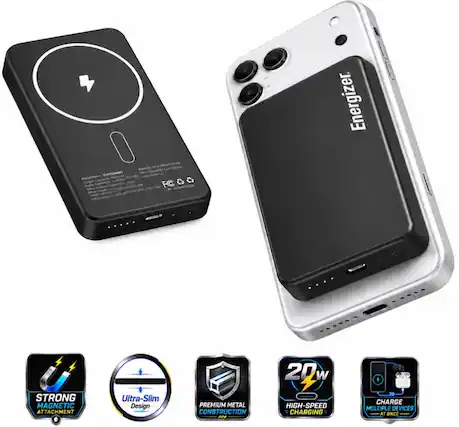 Energizer - Strong Magnetic Attachment Ultra-Slim Design Premium Metal Construction 20W High-Speed Charging Charge Multiple Devices at Once