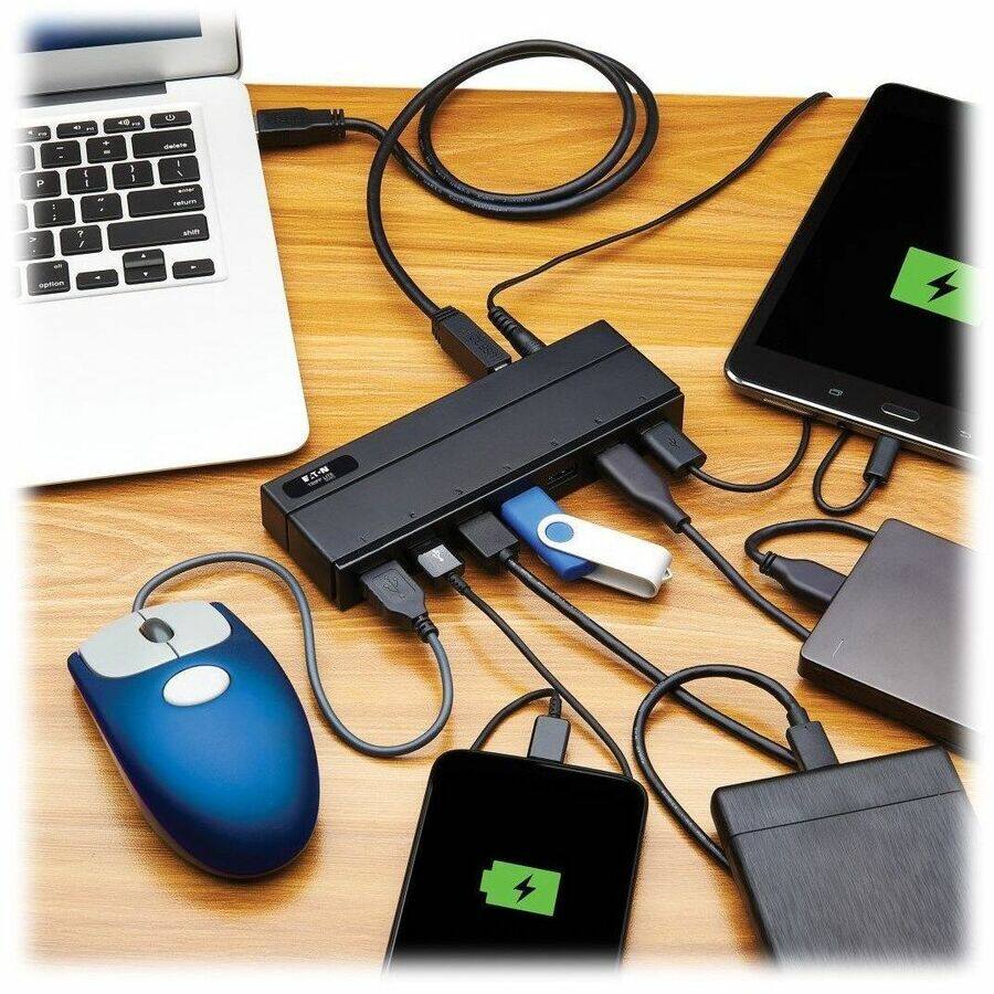 Alt View 4. Tripp Lite - Eaton Tripp Lite Series 7-Port USB-A Mini Hub - USB 3.x (5Gbps), International Plug Adapters - USB 3.2 (Gen 1) Type A - - Black.