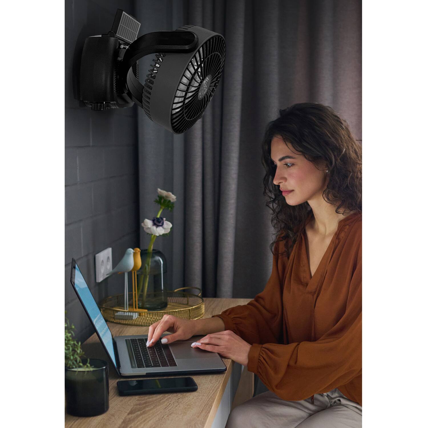 Left. Airbro - Airbro Rechargeable 4-band Radio, Bluetooth Speaker, 3-speed Oscillating Fan, And Led Light With Solar Charging - black.