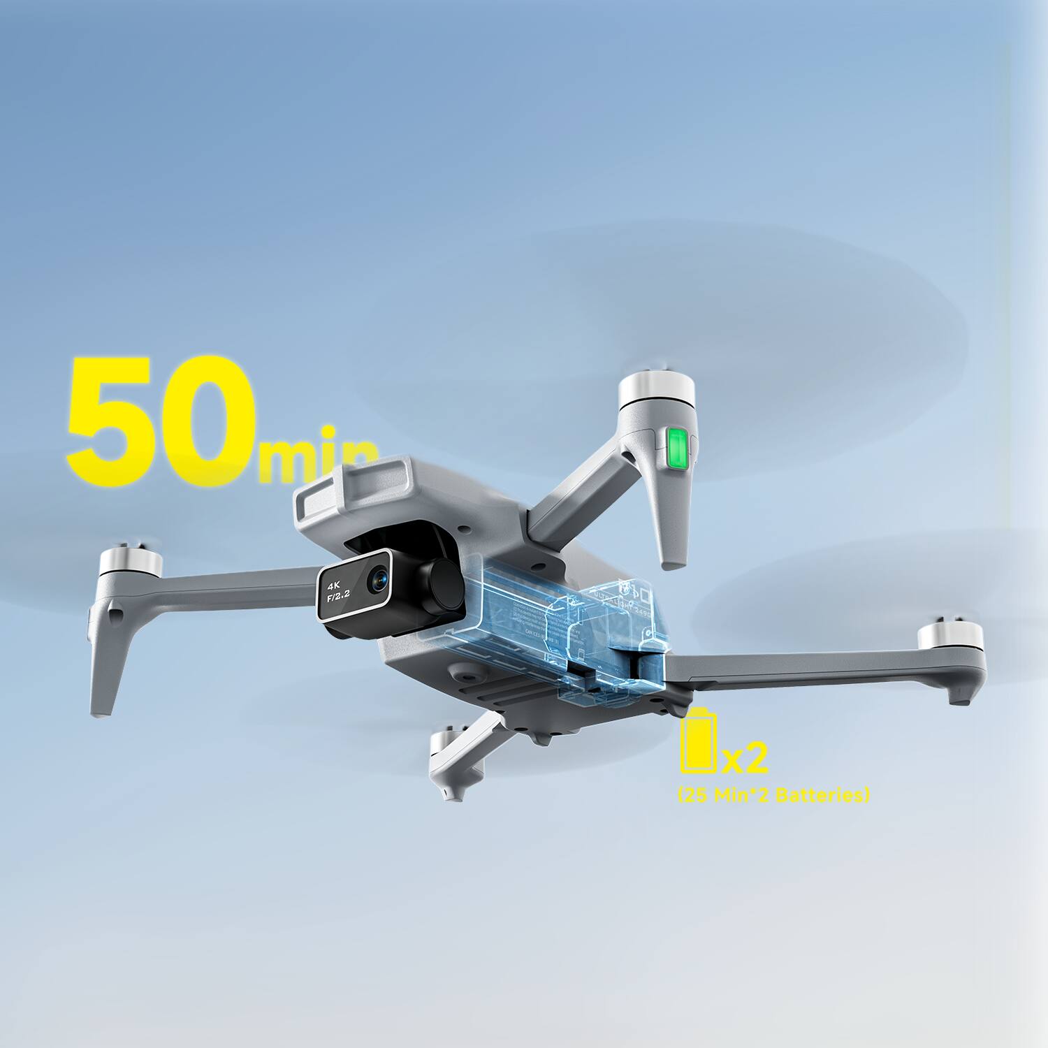 50 min  
4K F2.2  
x2 (25 Min x 2 Batteries)