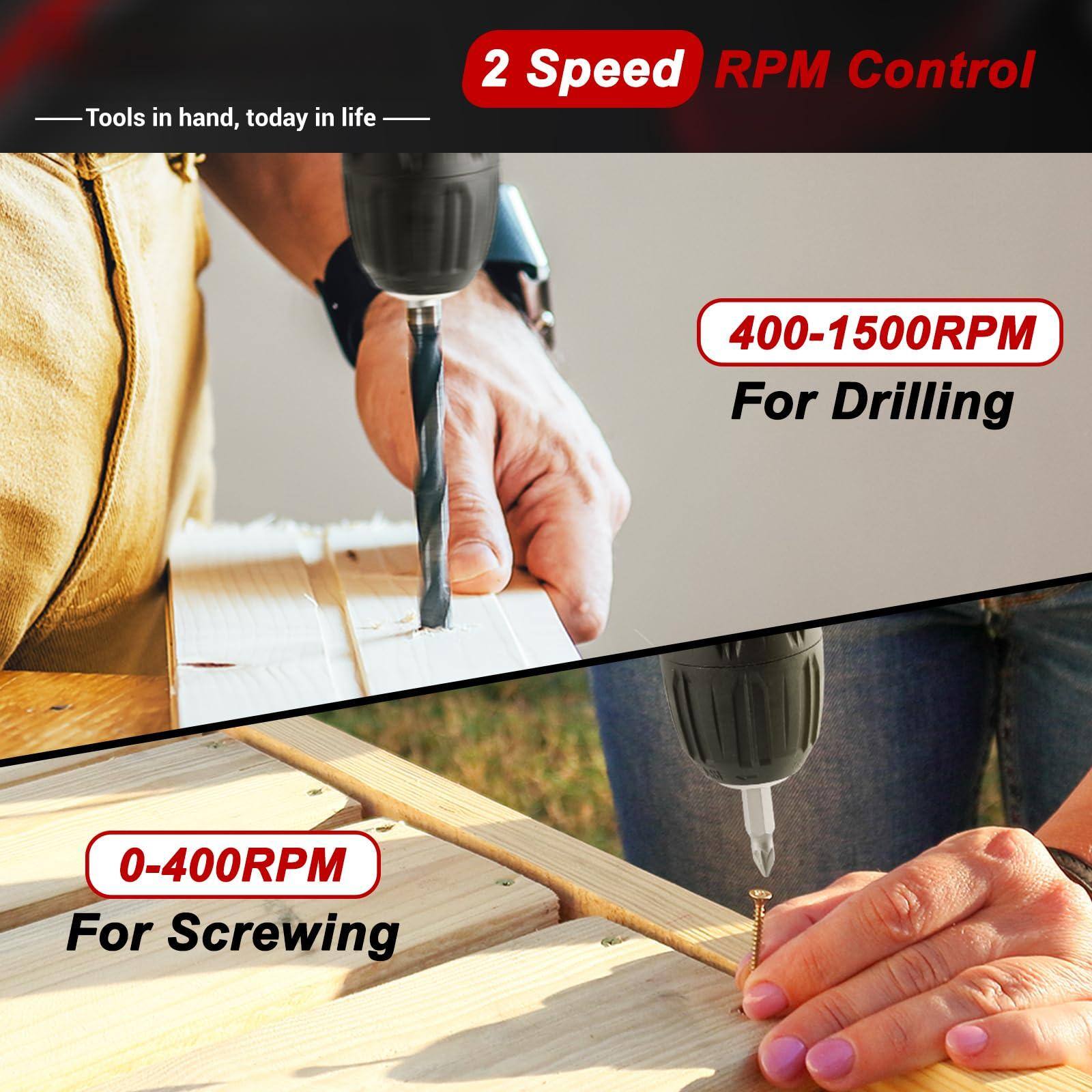 Tools in hand, today in life

2 Speed RPM Control

400-1500RPM For Drilling

0-400RPM For Screwing