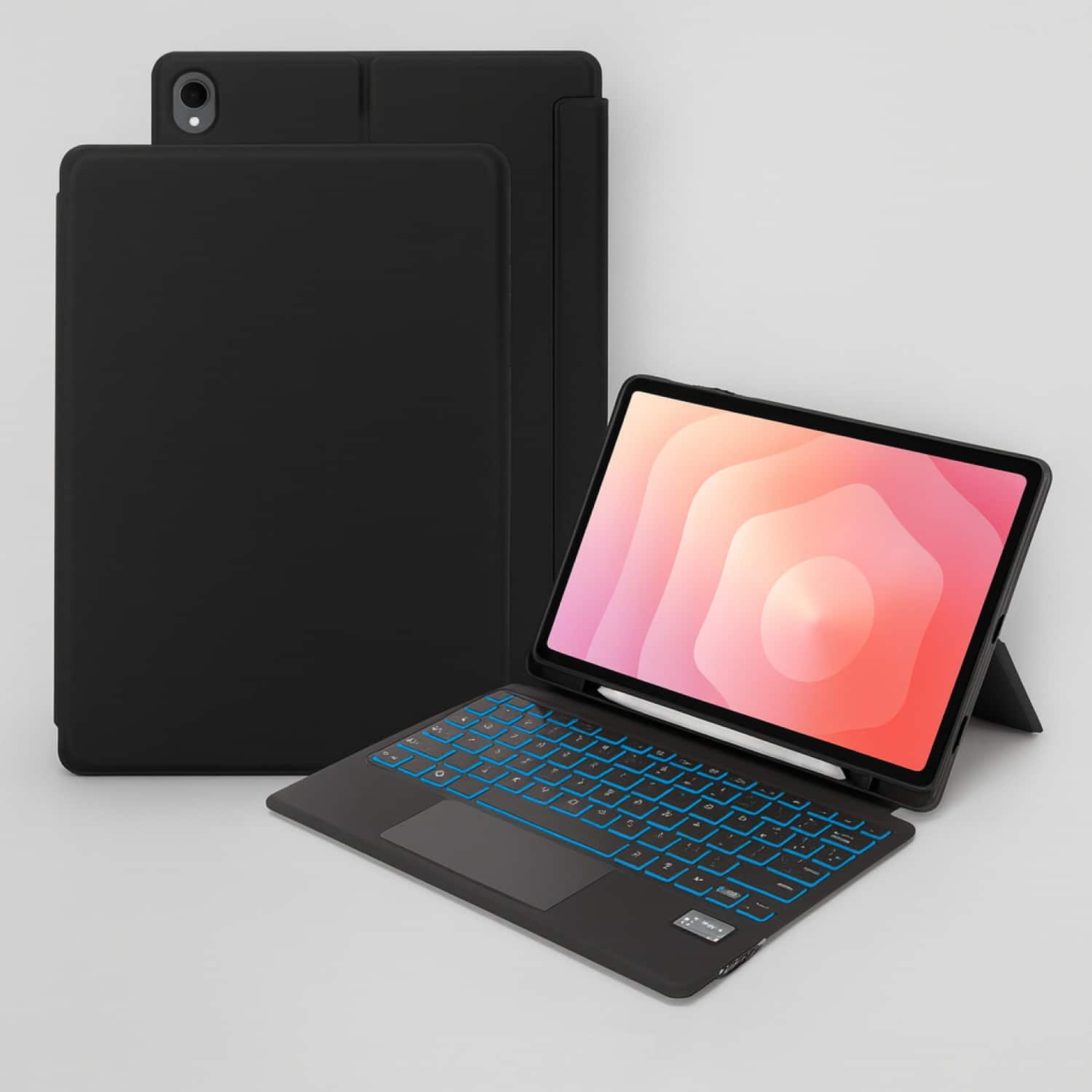 Angle. SaharaCase - Samsung Galaxy Tab S11 Ultra Slim Keyboard Case | Backlight Keyboard | Built-in Track Pad | ProTouch Series - Scorpion Black.