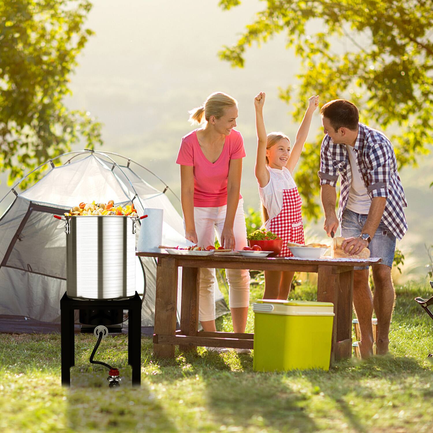 Alt View 4. FODINGHILL - 36QT Aluminum Turkey Fryer & Seafood Boil Pot with Basket, Skimmer & Cover for Outdoor Cooking - silver.