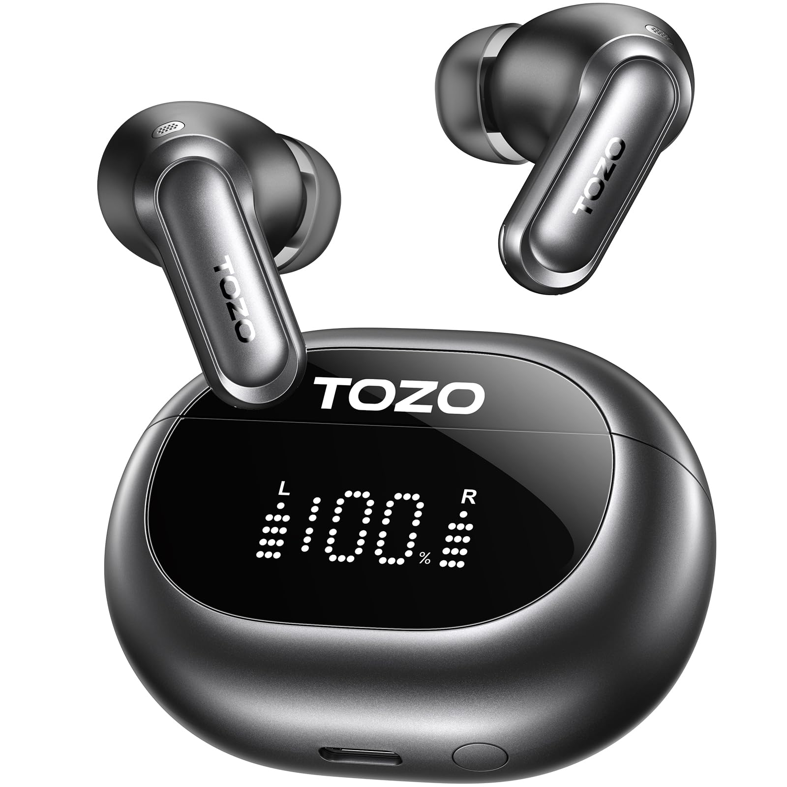TOZO - NC20 Adaptive Hybrid ANC Earbuds, 80H, Hi-Res Certified Audio, 6-Mic AI Call, IPX8 Waterproof, App-32EQ, Wireless Charge - Black