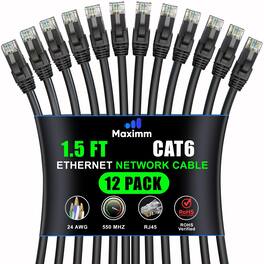 Maximm - Cat 6 Ethernet Cable 1.5 ft (12-Pack) - UTP, 10Gbps, 550MHz