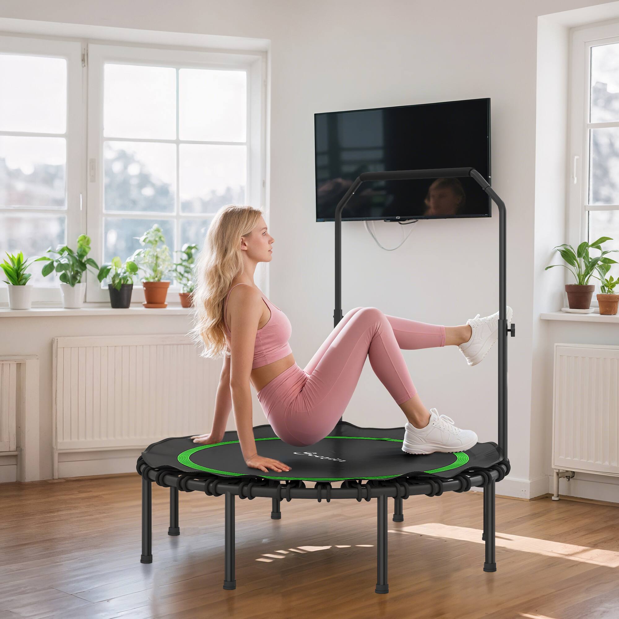 Alt View 8. Soozier - 45"/48" Rebounder Trampoline for Adults, Foldable Mini Trampoline with Adjustable Handle Bar - Green.