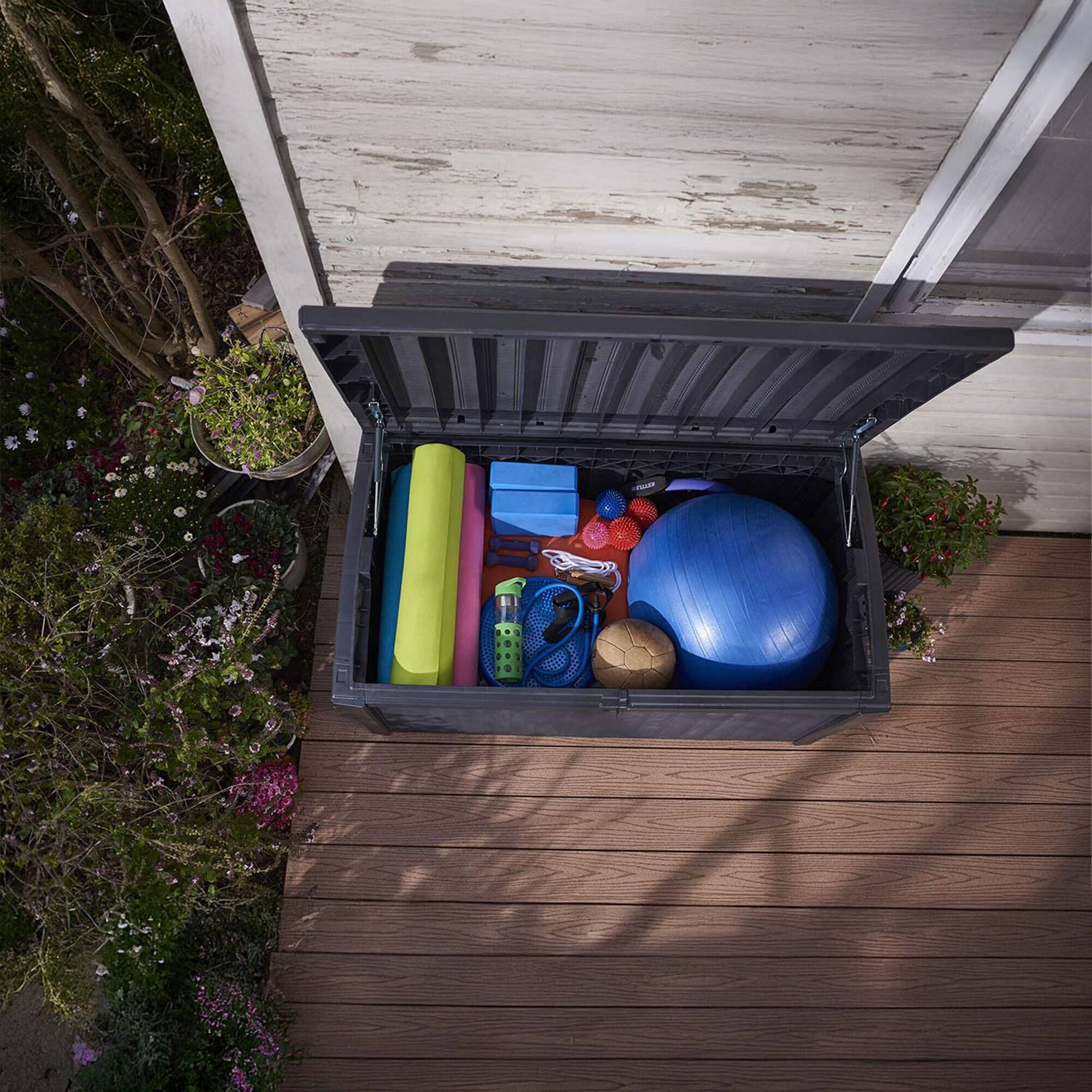 Alt View 8. Keter - Keter Borneo 110 Gallon Rattan Wicker Resin Patio Deck Storage Box Bench, Grey - Grey.