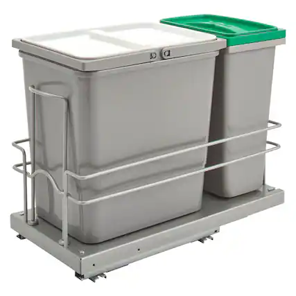 Front. Rev-A-Shelf - Rev-A-Shelf Undermount Pullout Trash Can Recycle Bin w/ Soft-close, 5SBWC-815S-1 - Gray.