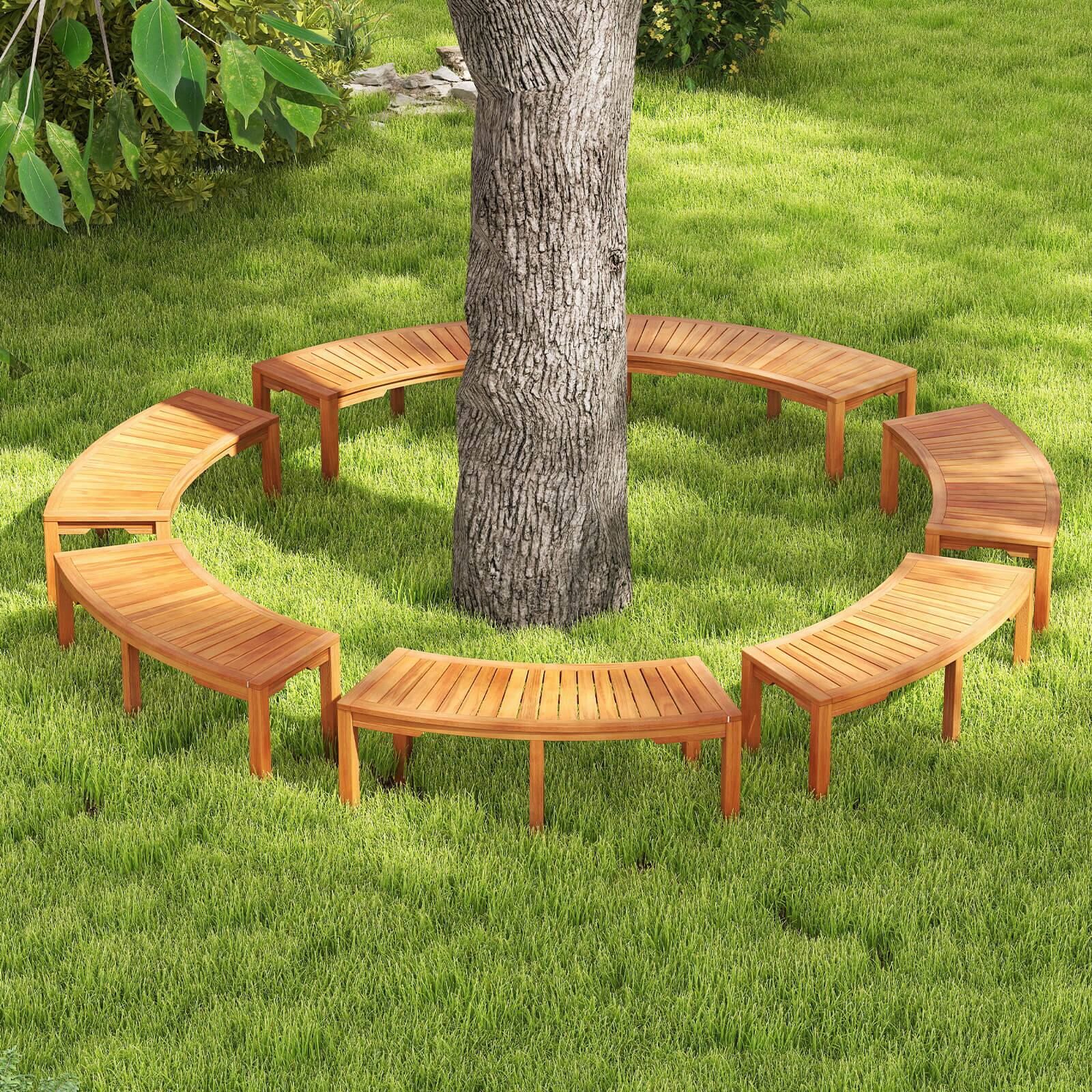 Alt View 4. Costway - Costway 1 PCS Outdoor Curved Bench with Slatted Seat Wrap Around Tree Bench 2-Person Seating - Natural.