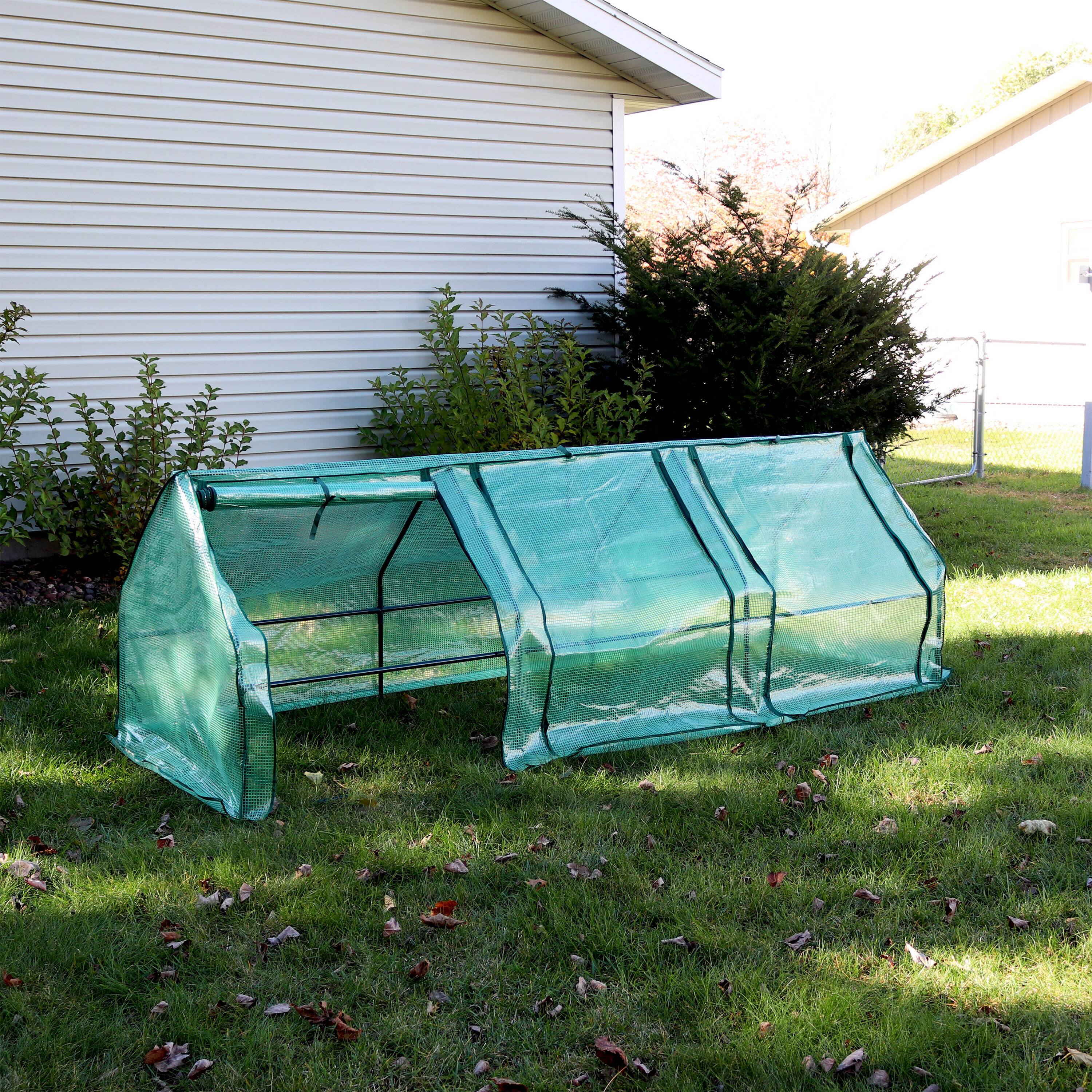 Alt View 1. Sunnydaze - Iron Plastic Cover Seed Cloche Zippered Mini Greenhouse - Green.