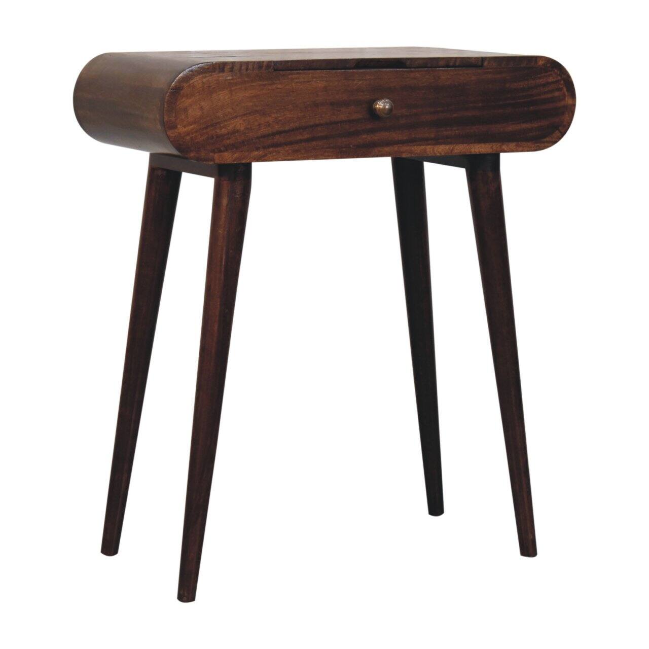 Back. Artisan Furniture - Artisan Furniture Solid Wood Mini California Walnut Dressing Table with Foldable Mirror, 4 Storage Compartments - Dark Brown.