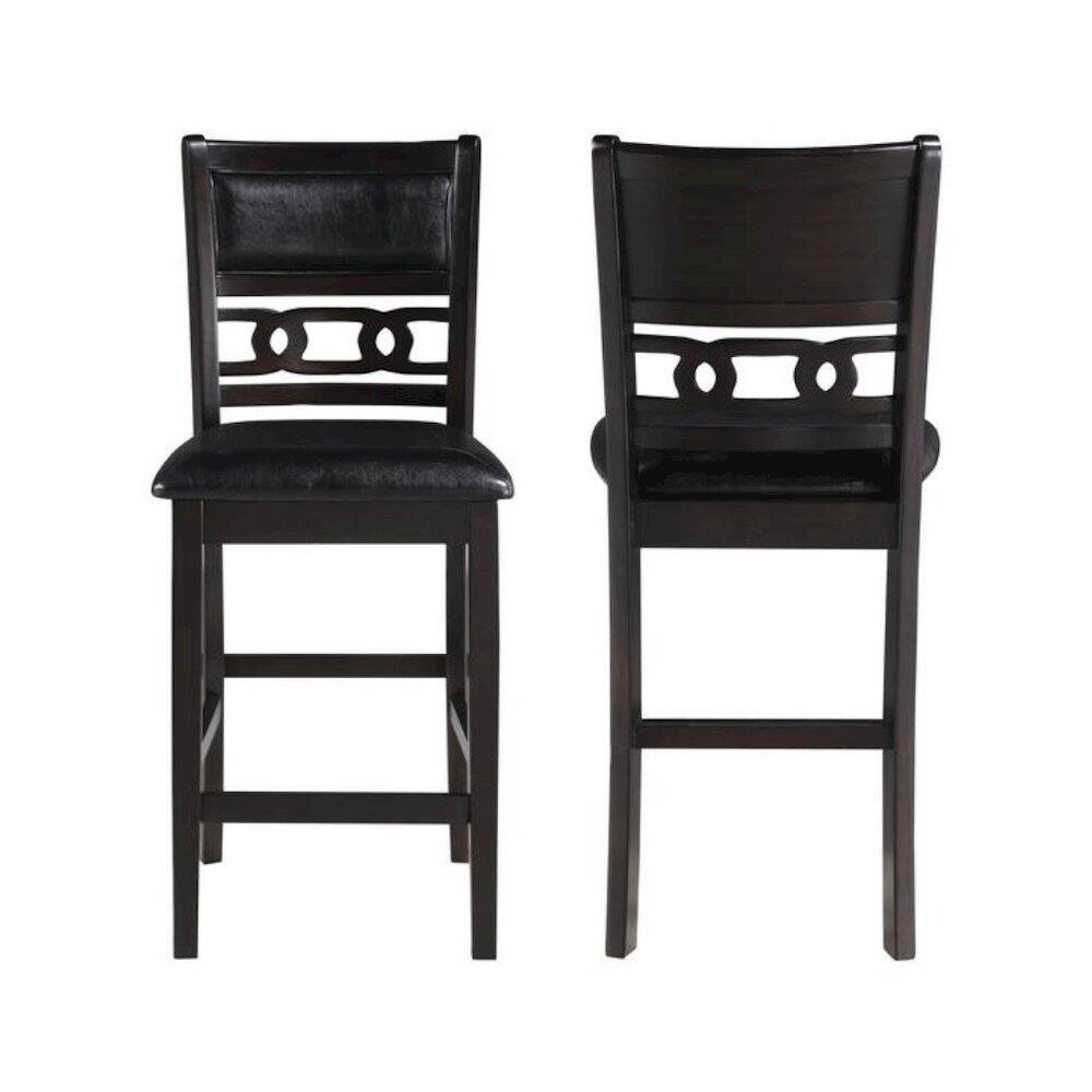 Alt View 1. FurniFact - Solid Wood Counter Chairs Set of 2 Ebony Black - Black.
