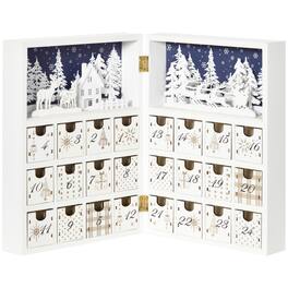 Homcom - Wooden Christmas Advent Calendar Book, Table Holiday Decor w/ 24 Countdown Drawers - White