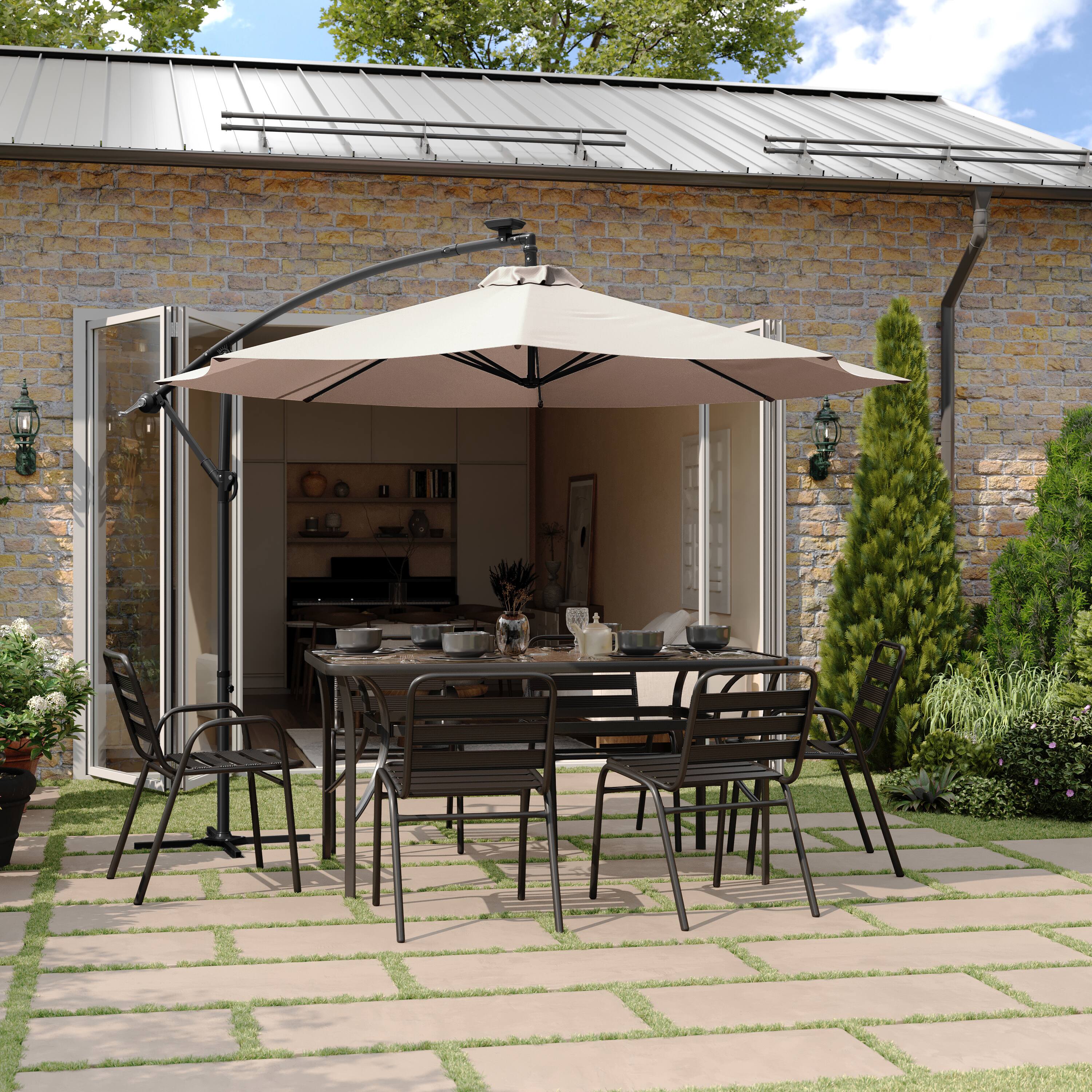 Angle. Flash Furniture - Sedona Commercial Grade 10 FT Round Cantilever Umbrella with 32 Solar LED Lights, Built in Cross Base, and Easy Lift and - Tan.