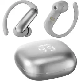 RISOKEYS - Wireless Bluetooth Headphones w/ Long Battery Life, Voice Control & Digital Display for Gym, Running, Travel - Silvery